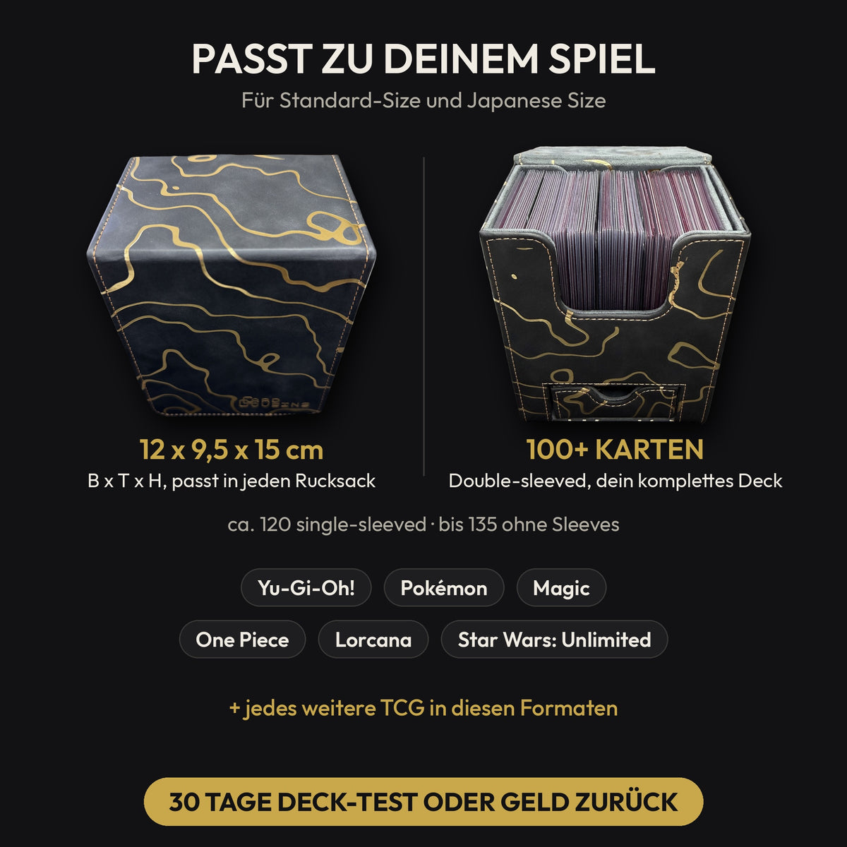 Kintsugi Deckbox Set Gold: Außenmaße und passende TCGs